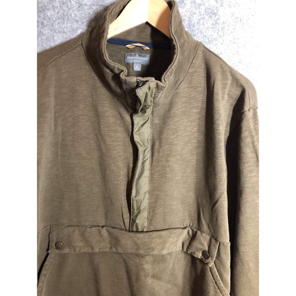 L.L. Bean Pullover XL Brown Slim Fit 1/2 Zip Front Pocket Fleece Signature